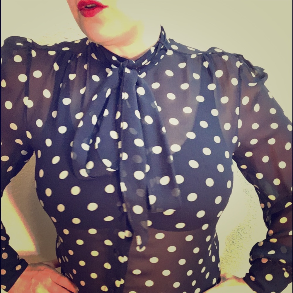 Sheer Navy Polka Dot Blouse